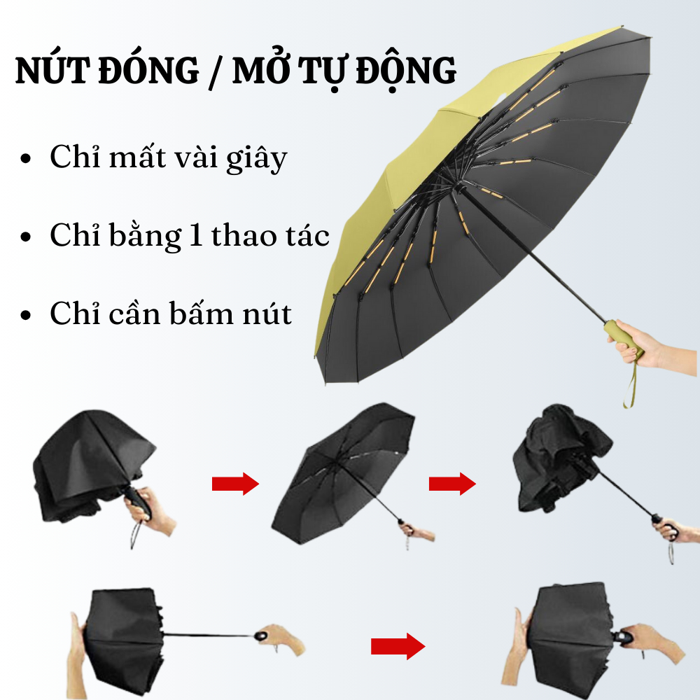 Dù Che Mưa Hegami 32 Nan Đóng Mử Tự Động Tay Cầm chắc Chắn