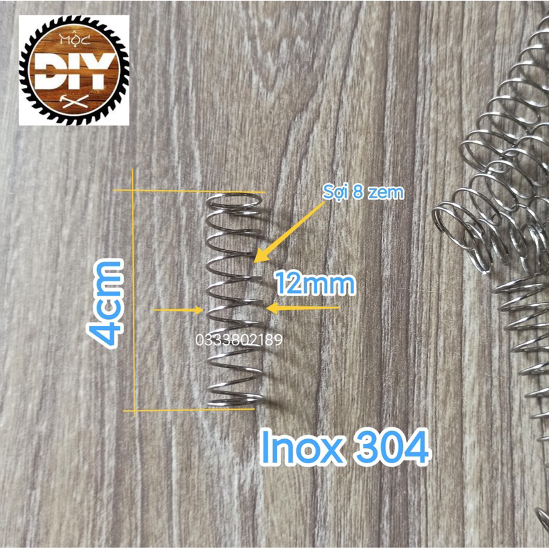 Lò xo nén inox phi 12, sợi 8zem dài 4cm