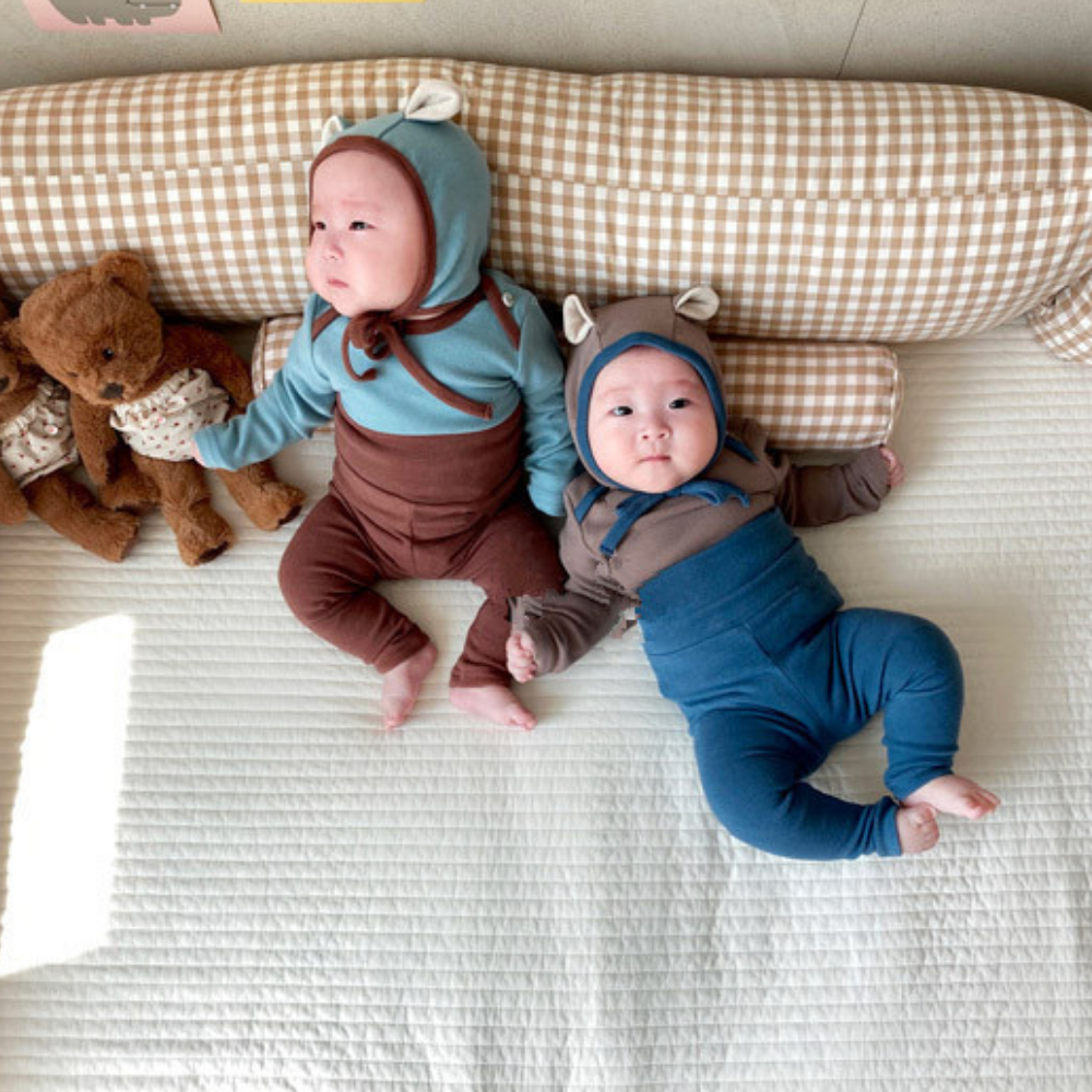 Bộ nỉ gấu cạp cao cho bé sơ sinh kèm mũ size từ 3-5kg BDK01