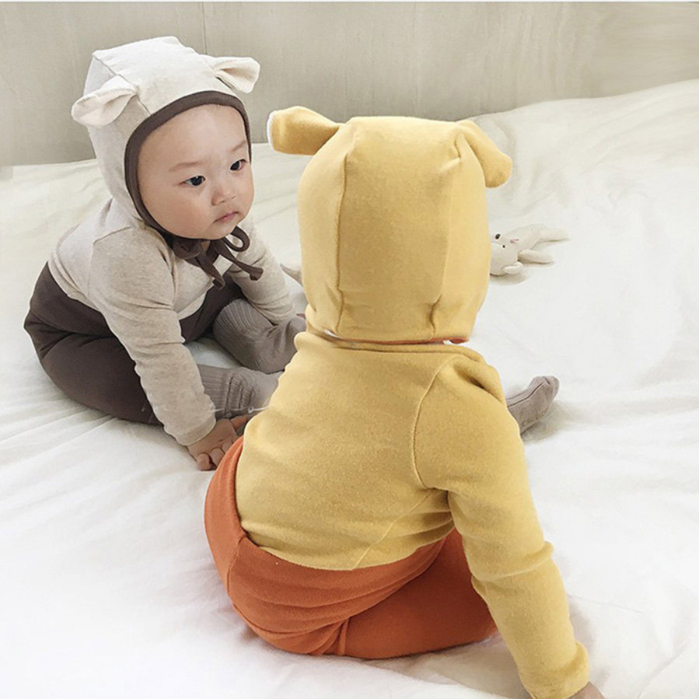 Bộ nỉ gấu cạp cao cho bé sơ sinh kèm mũ size từ 3-5kg BDK01
