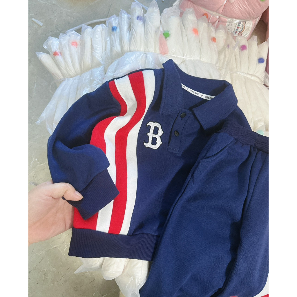 Bộ thể thao nỉ bông chữ B phối kẻ thu đông cho bé 10-30kg Namkidshop