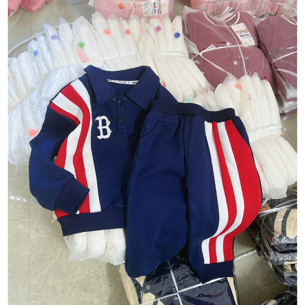 Bộ thể thao nỉ bông chữ B phối kẻ thu đông cho bé 10-30kg Namkidshop