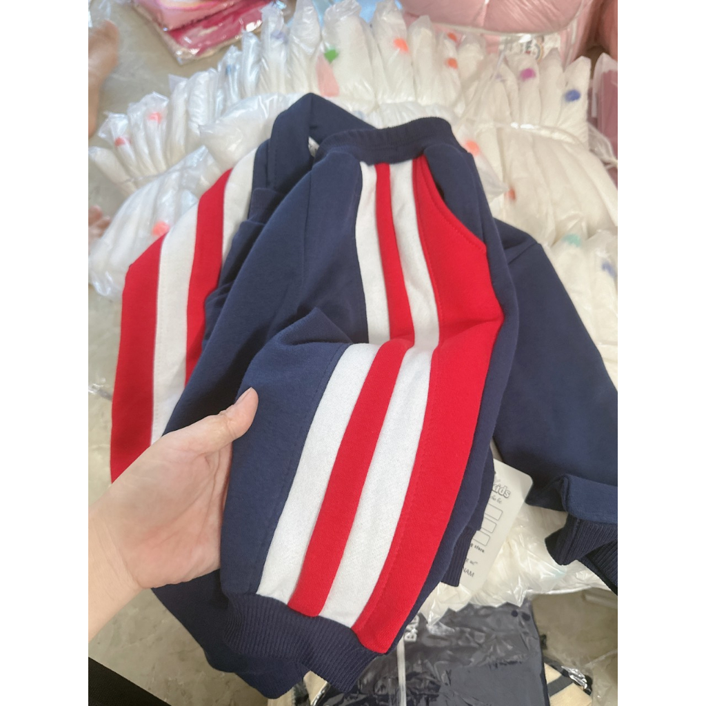 Bộ thể thao nỉ bông chữ B phối kẻ thu đông cho bé 10-30kg Namkidshop