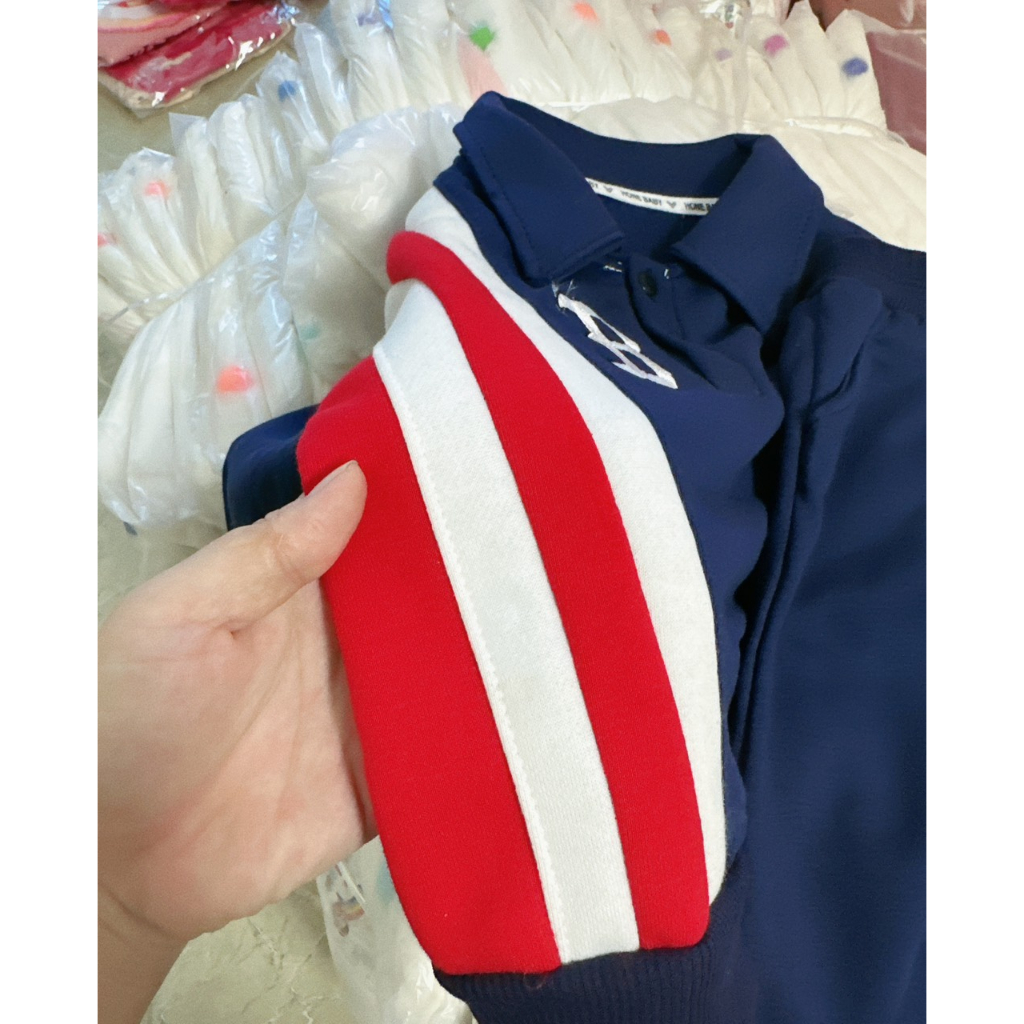 Bộ thể thao nỉ bông chữ B phối kẻ thu đông cho bé 10-30kg Namkidshop