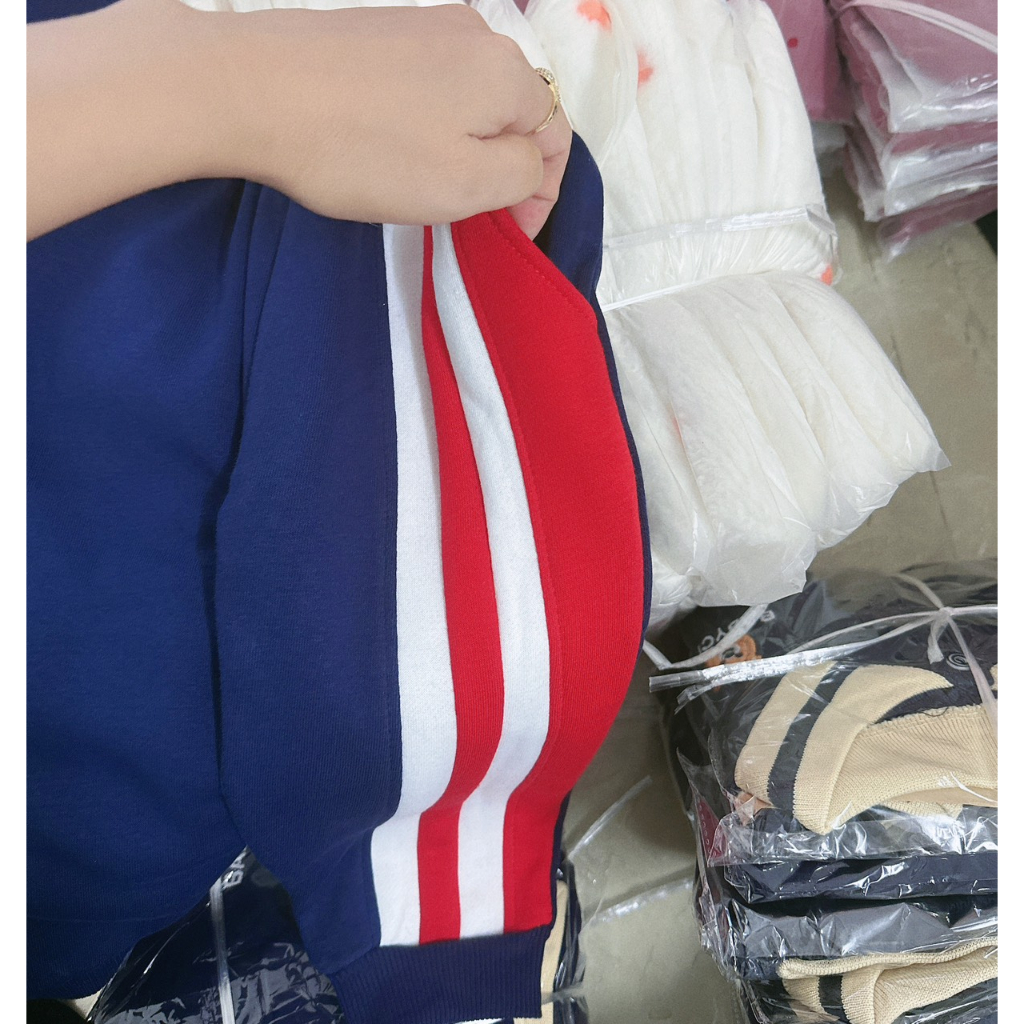 Bộ thể thao nỉ bông chữ B phối kẻ thu đông cho bé 10-30kg Namkidshop