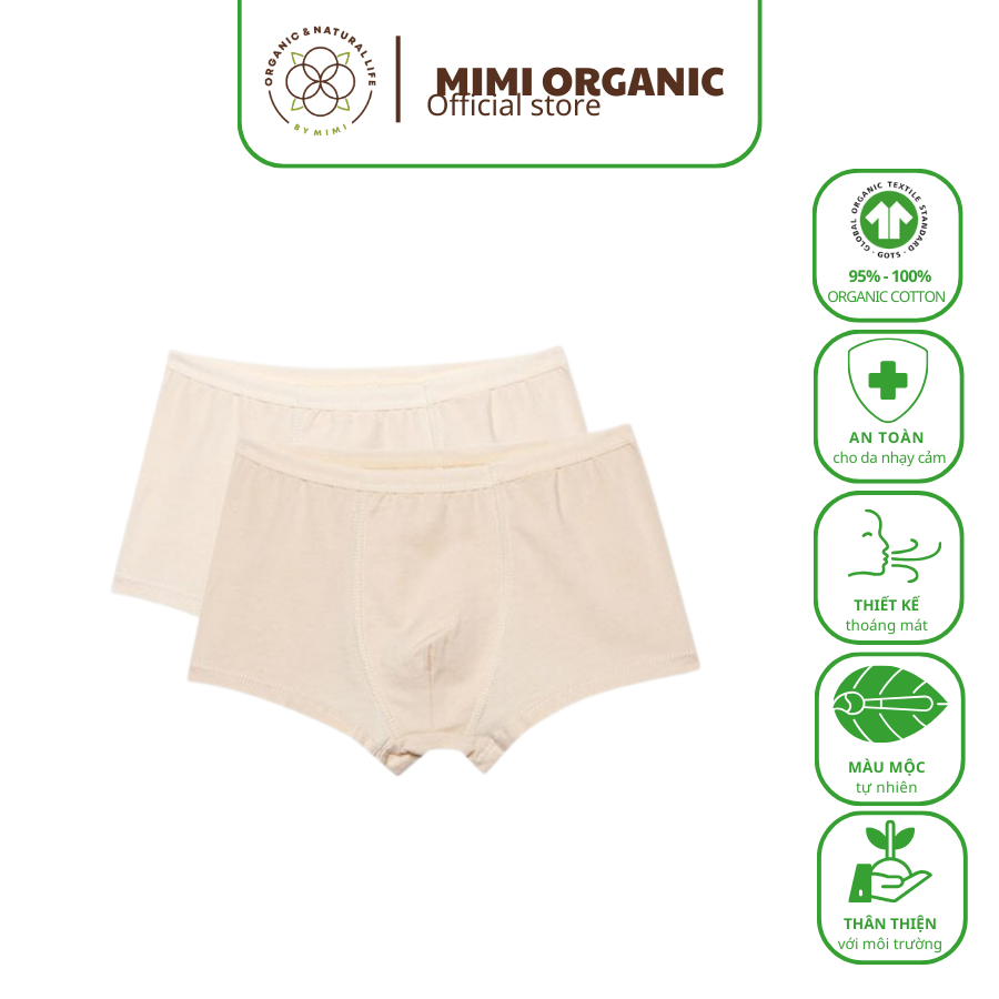 Set 2 chiếc quần lót bé trai Nature Colored- Mimi Organic dáng boxer sợi bông màu tự nhiên mềm mịn siêu thoáng