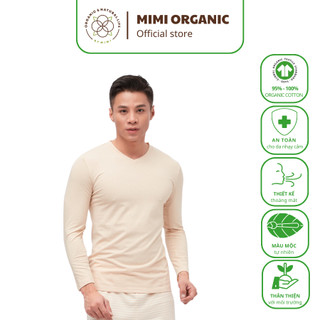 Áo giữ nhiệt nam Mimi Organic Official cổ tim màu be sợi bông hữu cơ mềm mại giữ ấm tốt
