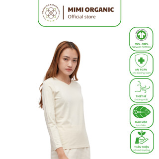 Áo giữ nhiệt nữ Nature Colored- Mimi Organic cổ tim màu be bông màu tự nhiên mềm mịn siêu thoáng