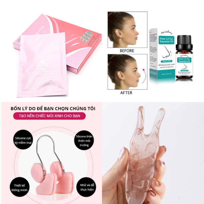 Bộ dụng cụ làm đẹp mũi và nâng mũi nhanh chóng và lâu dài với 3 bộ sụn nâng mũi 3D Hàn và kẹp mũi Nhật