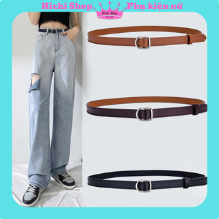 Thắt lưng da bản nhỏ khóa kim loại cho nữ, dây nịt da, belt váy, đầm đơn giản Retro