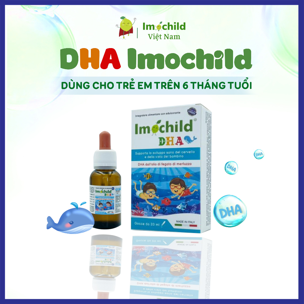 Combo 2 Hộp Vitamin DHA Imochild Phát Triển Não Bộ Giúp Bé Mắt Sáng Tinh Anh - IMOCHILD Hộp 20ml