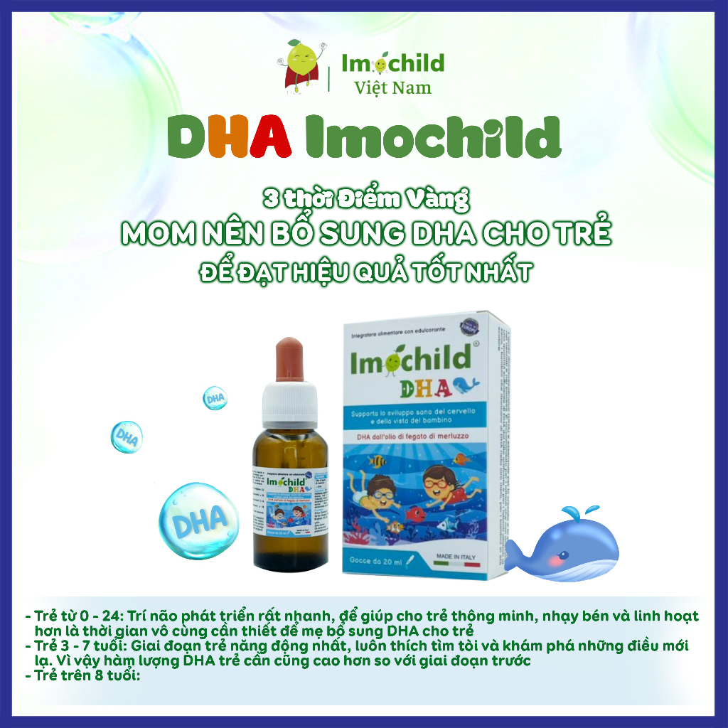 Combo 2 Hộp Vitamin DHA Imochild Phát Triển Não Bộ Giúp Bé Mắt Sáng Tinh Anh - IMOCHILD Hộp 20ml