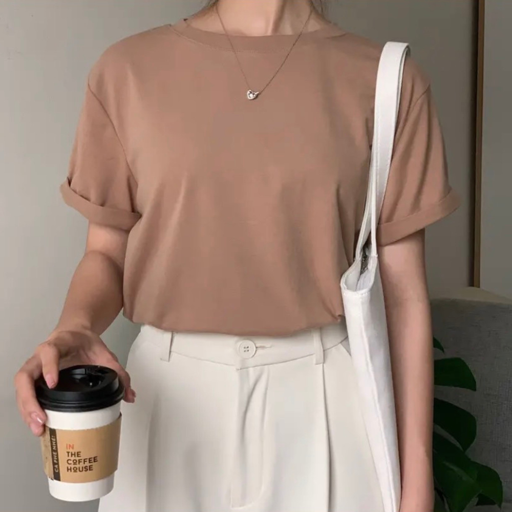 Áo thun nữ, áo phông nữ tay ngắn cổ tròn dángvừa chất cotton thoáng mát