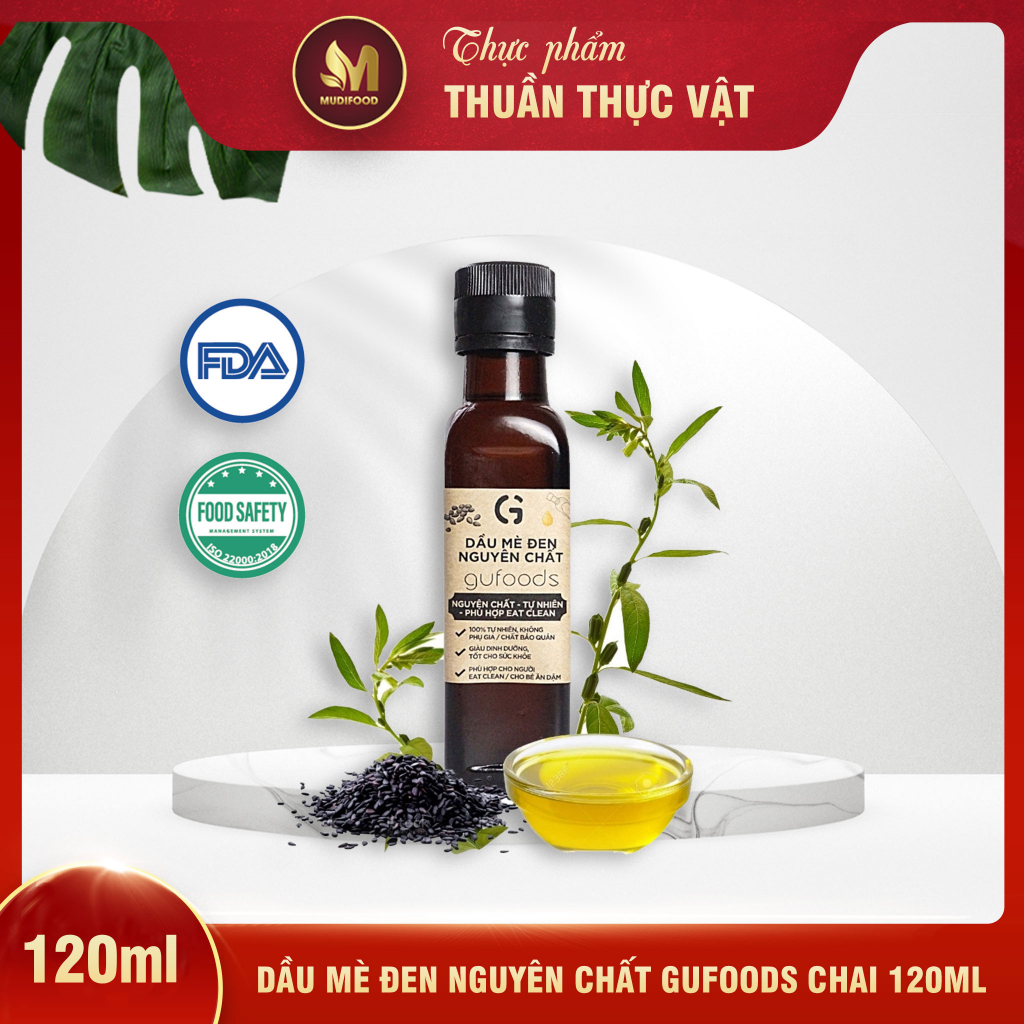 Dầu Mè Đen Nguyên Chất Gufoods Chai 120ml - Bổ Sung Dinh Dưỡng Cho Trẻ Em Từ 6 Tháng Tuổi, Ăn Kiêng, Ăn Chay