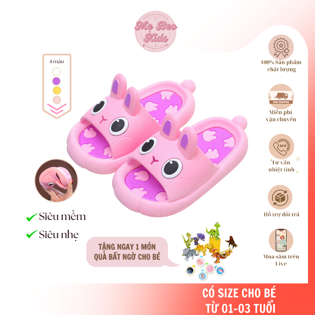 Dép trẻ em dép lê chống trơn trượt đi trong nhà ngoài trời hoạt hình tai thỏ dễ thương cho bé từ 01-03 tuổi (MS36)