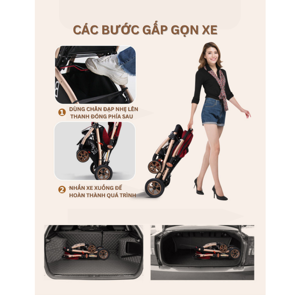 Xe đẩy em bé sơ sinh COCOBEE cao cấp gấp gọn hai chiều đa tính năng cho bé - Bảo hành 3 năm