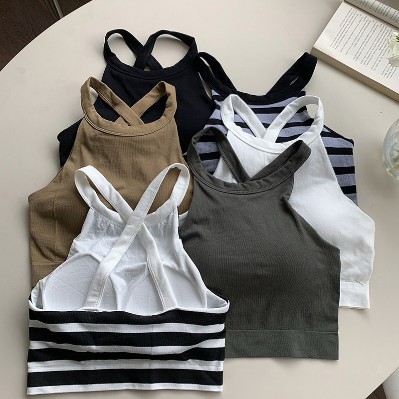 Áo Yếm Cổ Tròn Croptop, Dây Chéo Lưng, Freesize <53kg-người mảnh