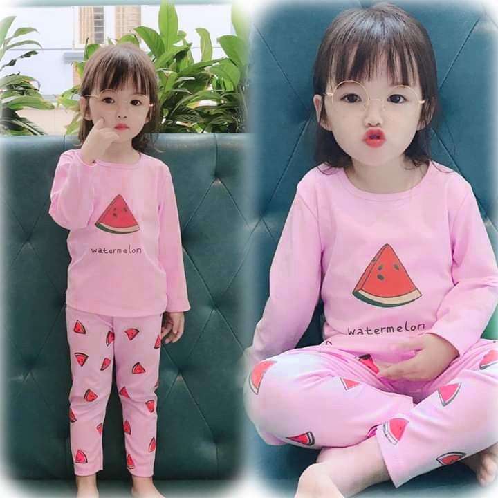 Đồ bộ bé gái dài tay in hình trái cây hot hit Bộ quần áo bé trai và bé gái TTR382