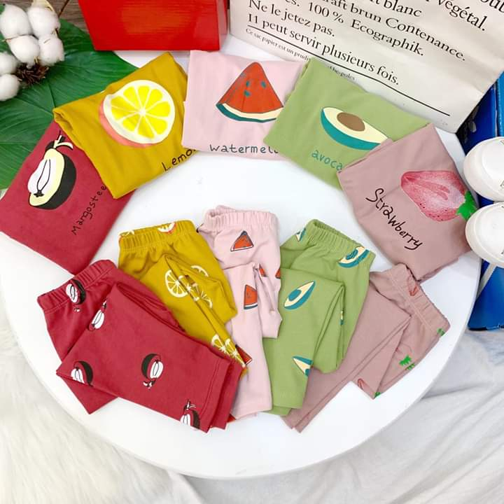 Đồ bộ bé gái dài tay in hình trái cây hot hit Bộ quần áo bé trai và bé gái TTR382