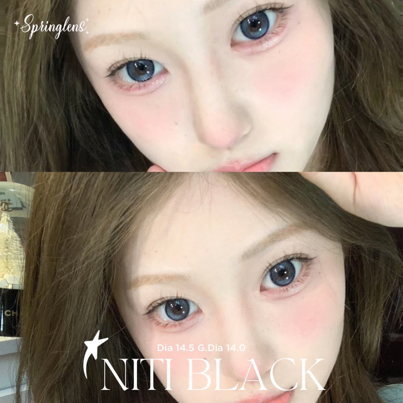 Lens mắt Douyin NITI Black xanh đen có hiệu ứng 2 chiều (Trinity) giãn to | Kính áp tròng @spring.lens