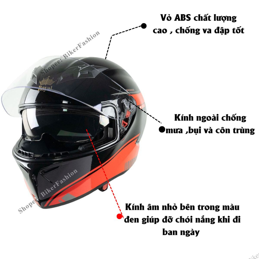 Mũ bảo hiểm fullface Royal M266 2 kính, bảo hành 12 tháng