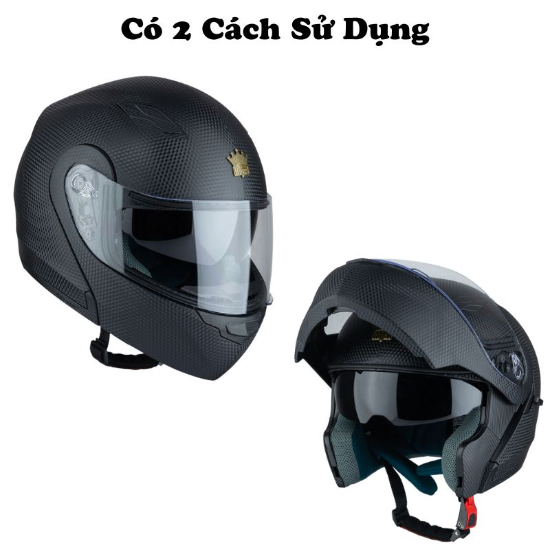 Mũ Bảo Hiểm Fullface Royal M179 Vân Carbon - Mũ Lật Cằm 2 Kính