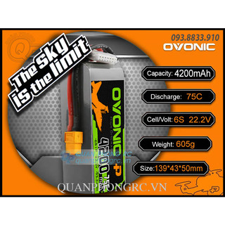 Ovonic 4200mah 6s 75c 22.2v lipo battery xt60 plug