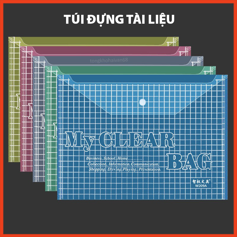 Bìa đựng tài liệu my clear bag trong suốt A4, túi đựng tài liệu văn phòng phẩm giấy a4