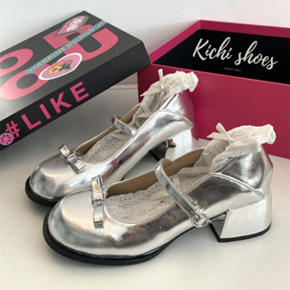 Giày Buckle Mary Jane KICHI nơ bạc cao gót 5cm phong cách retro Pháp giày búp bê công chúa dễ thương cho nữ 3D11