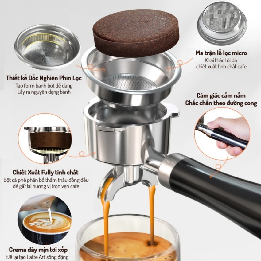 Máy pha cà phê Espresso thương hiệu Mỹ HiBREW chuyên nghiệp cao cấp, 1350W, Áp suất 19 bar - Mã H10A