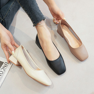 Giày gót vuông Da lì Big size_ Hàng Có Sẵn (Size 40➡️43)