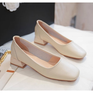 Giày gót vuông Da lì Big size_ Hàng Có Sẵn (Size 40➡️43)