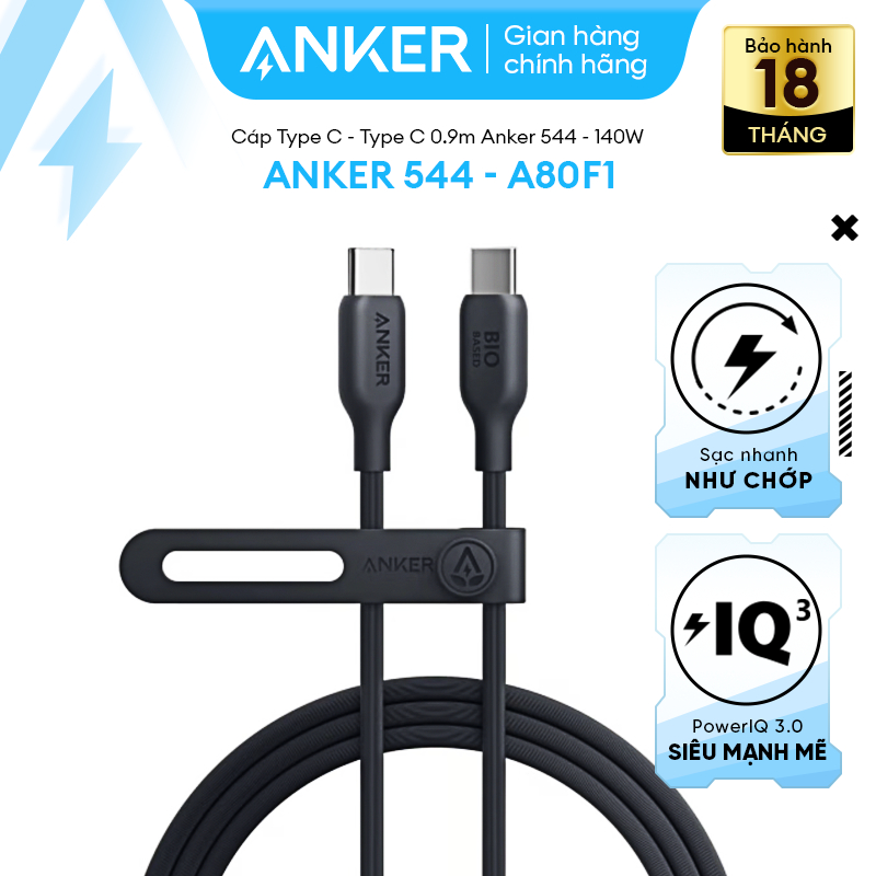 Cáp Type C to Type C cho Android Anker 544 140W chất liệu Bio-Base dài 0.9m và 1.8m - A80F1/A80F2