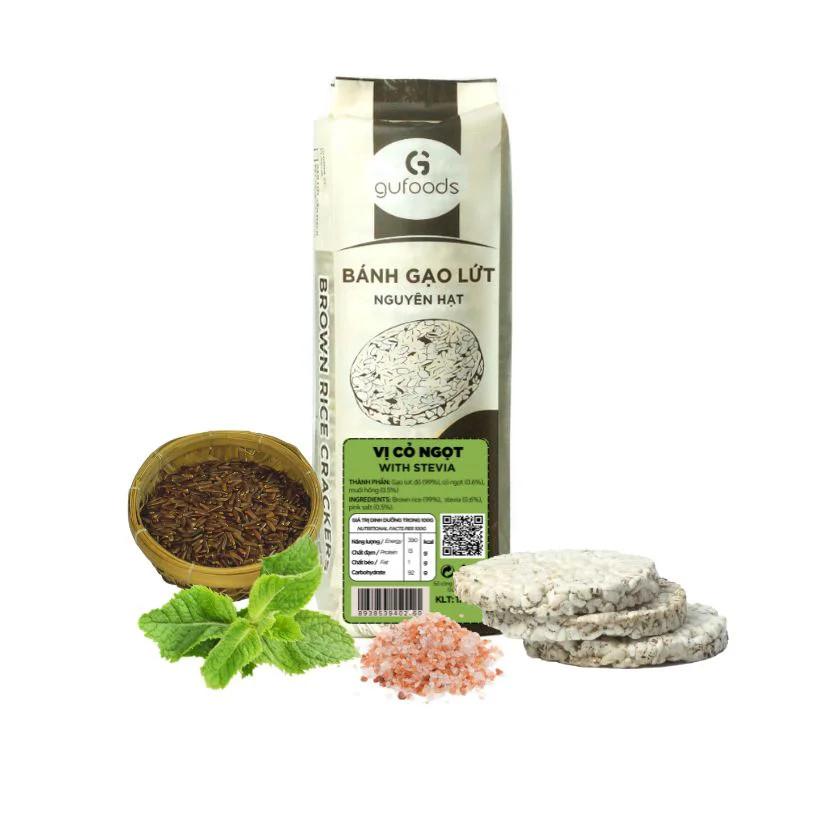 Bánh Gạo Lứt Ăn Kiêng GUfoods 170g - Vị Cỏ Ngọt - Tập gym, giảm cân, thực dưỡng, eat clean