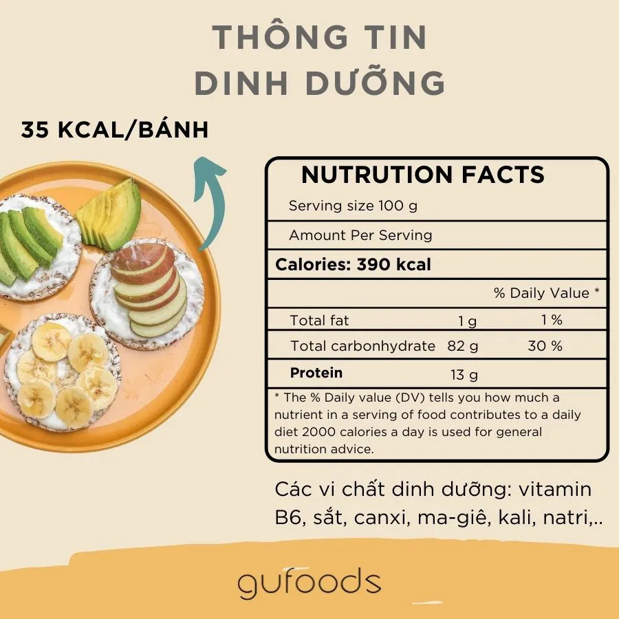 Bánh Gạo Lứt Ăn Kiêng GUfoods 170g - Vị Cỏ Ngọt - Tập gym, giảm cân, thực dưỡng, eat clean