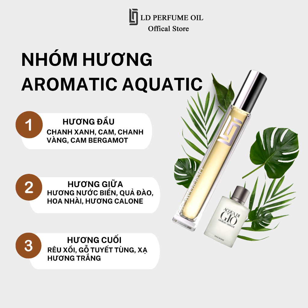 Nước hoa nam LD8 mùi hương Acqua Di Giò tươi mát, Tinh dầu thơm chai chiết 12ml