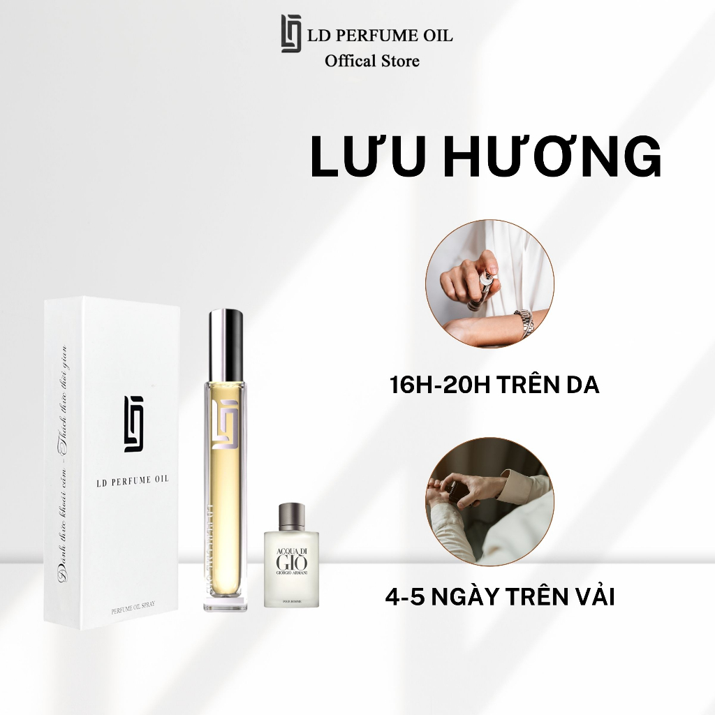Nước hoa nam LD8 mùi hương Acqua Di Giò tươi mát, Tinh dầu thơm chai chiết 12ml