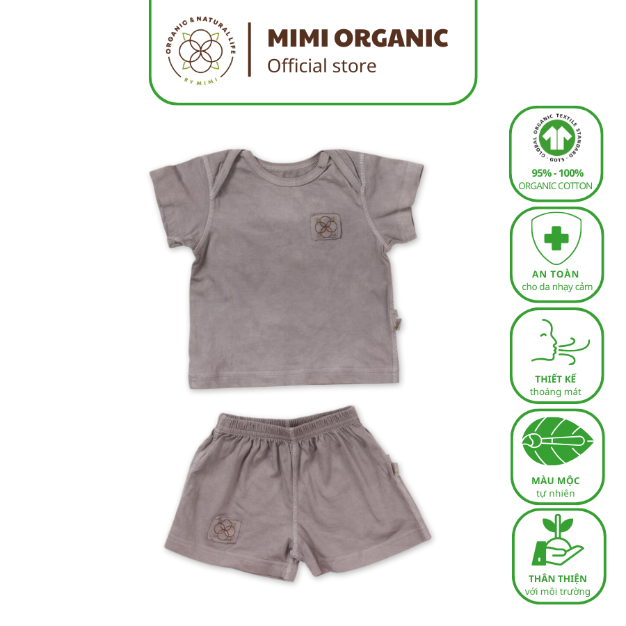 Bộ quần áo trẻ em Mimi Organic nhuộm trà xanh sợi bông hữu cơ mềm mịn siêu thoáng kháng khuẩn