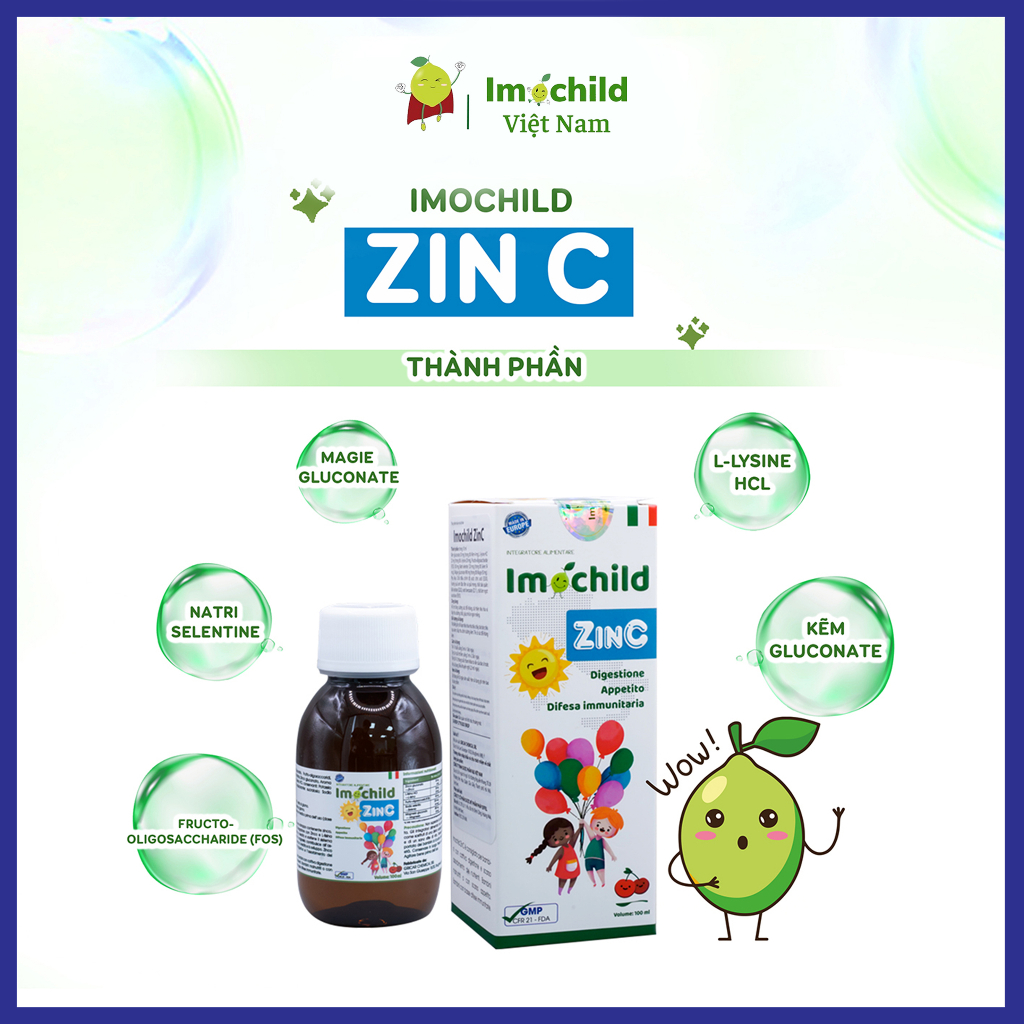 Combo 2 Hộp Kẽm Hữu Cơ Cho Bé Imochild ZinC Kích Thích Bé Ăn Ngon Lọ 100ml - IMOCHILD Kiện 3 Hộp