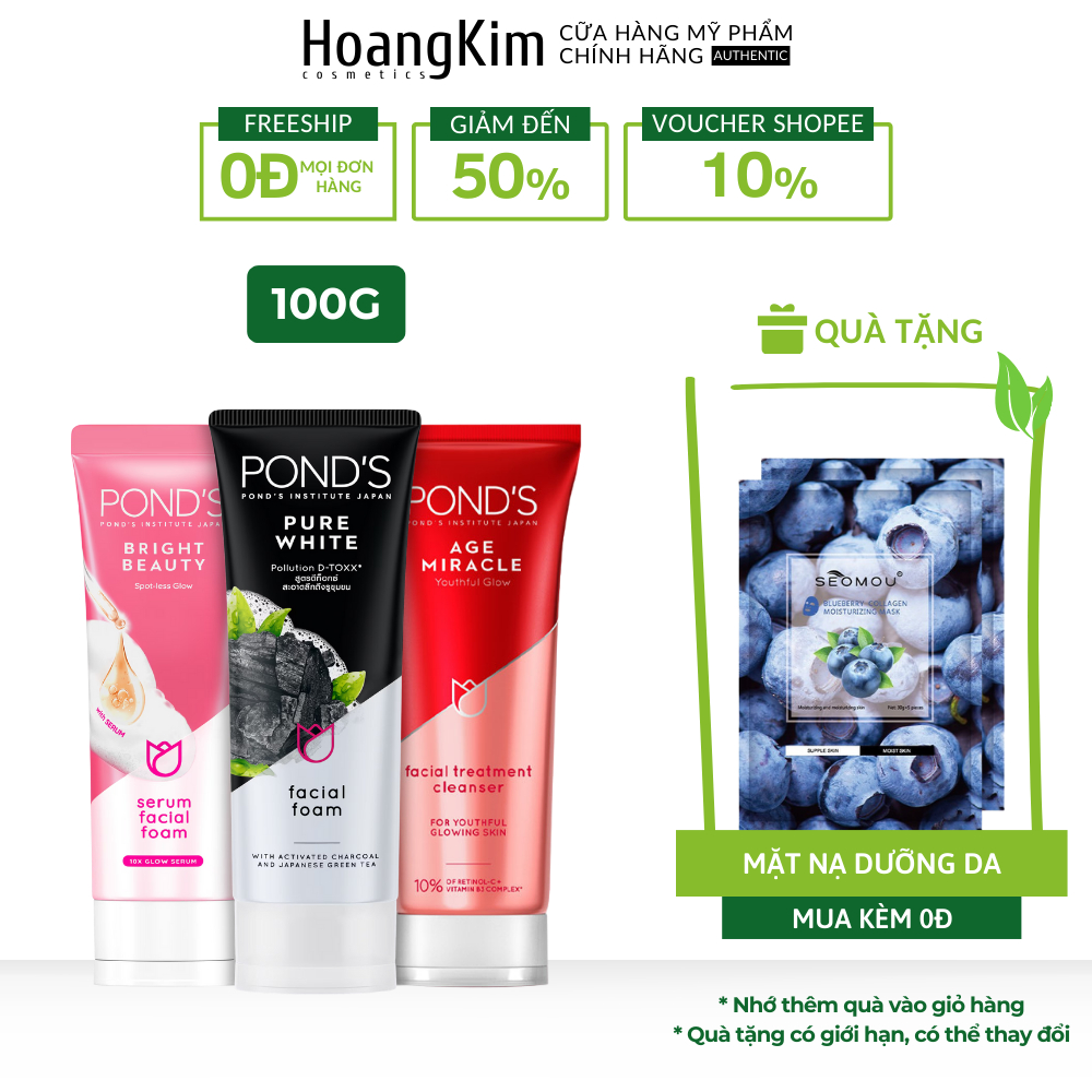 Sữa rửa mặt làm sáng da, ngăn ngừa lão hóa Pond's Pure White/ White Beauty/ Bright Beauty/ Age Miracle 100g