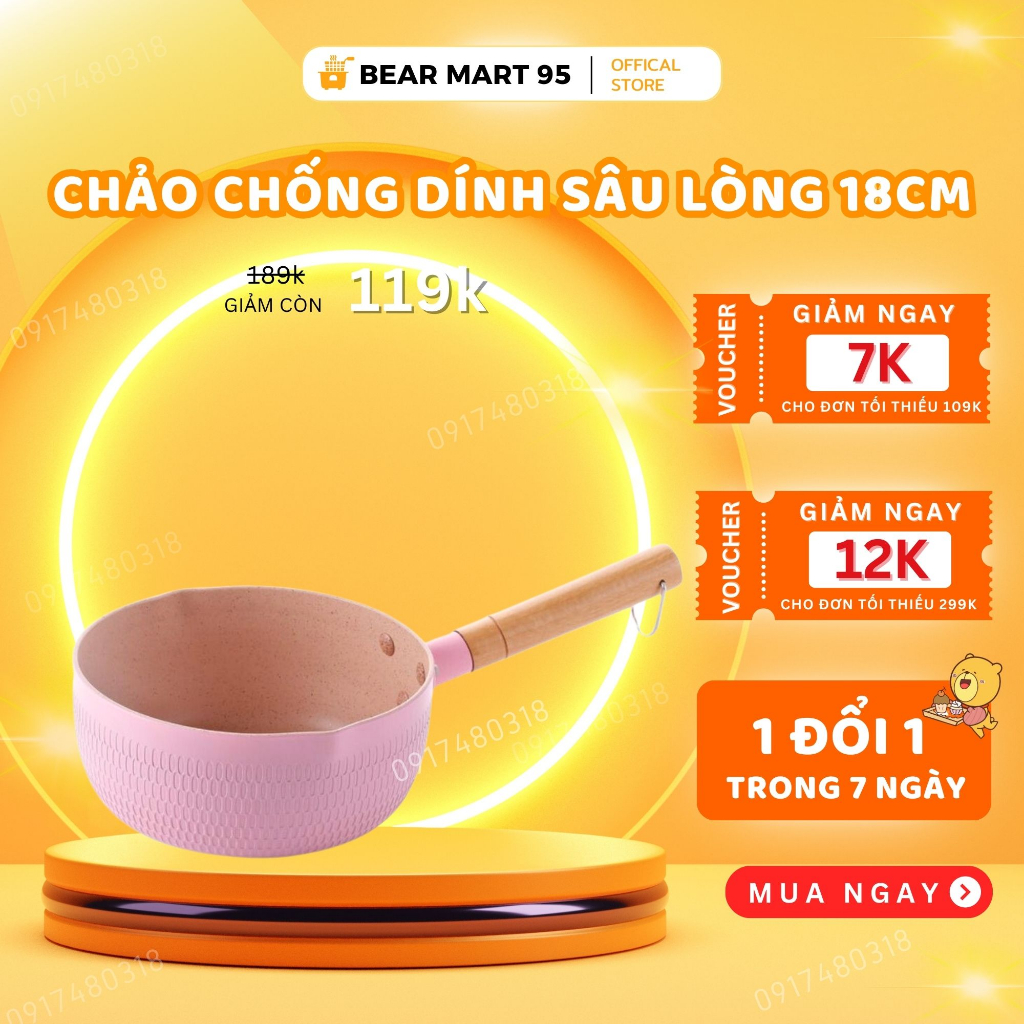 Chảo chống dính bếp từ sâu lòng vân đá 18cm dùng cho mọi loại bếp ,hàng cao cấp (LOẠI 1)