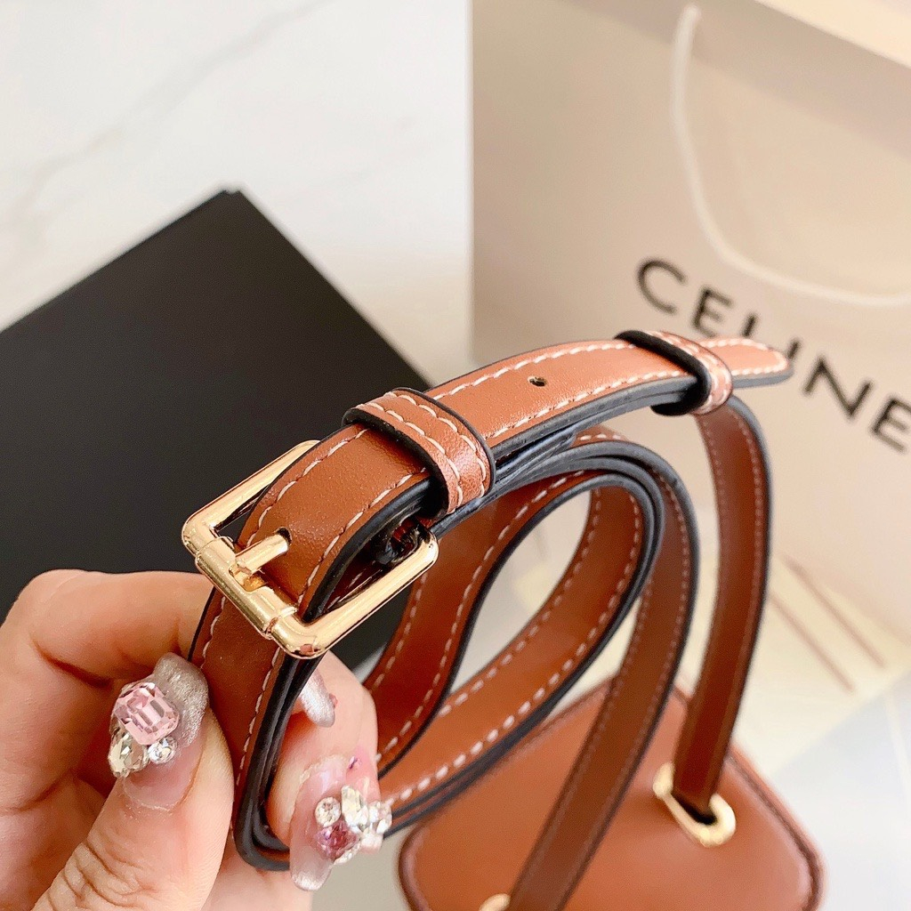 Túi xách nữ Ce lin hộp mini logo nâu hoa phối da hàng nội địa size 14