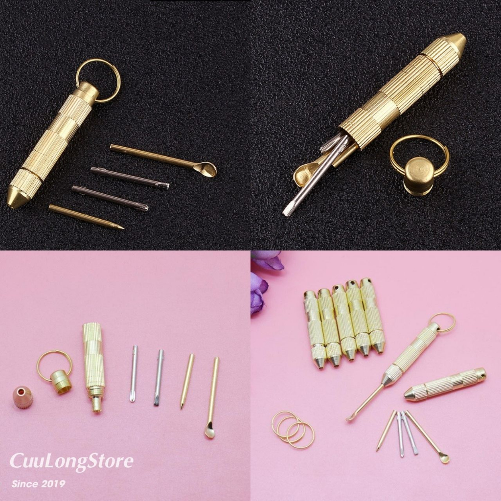 Cây Lấy Ráy Tai Đa Năng 4 Trong 1 có tua vít nhỏ móc khoá đầu ngắn bé tiện lợi tuốc nơ vít mini