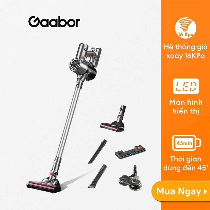 Máy hút bụi không dây Gaabor GVCL-D10A màn hình LED lực hút 16000pa - Chính Hãng