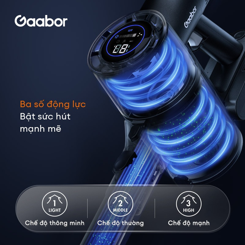 Máy hút bụi không dây Gaabor GVCL-D10A màn hình LED lực hút 16000pa - Chính Hãng