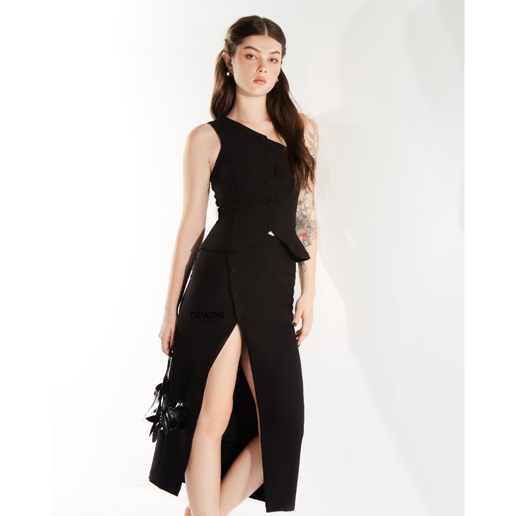 DEVONS STUDIO Set Áo Vest Và Chân váy Midi Xẻ Tà - Day To Slay Set | BigBuy360 - bigbuy360.vn