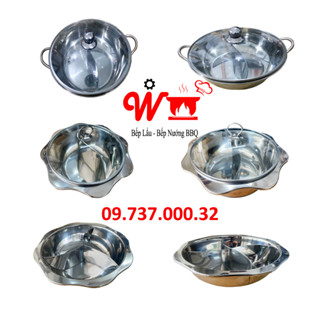 Nồi Lẩu 2, 3, 4 ngăn riêng biệt, hình vành hoa, tròn dùng cho bếp từ, gas, cồn, than, hồng ngoại nhà hàng, quán lẩu