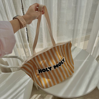   HÀNG MỚI VỀ  T440  Túi tote túi vải sọc dạng form túi thuyền vải thô dày dặn Holy Moly - có khoá kéo - 4 màu 