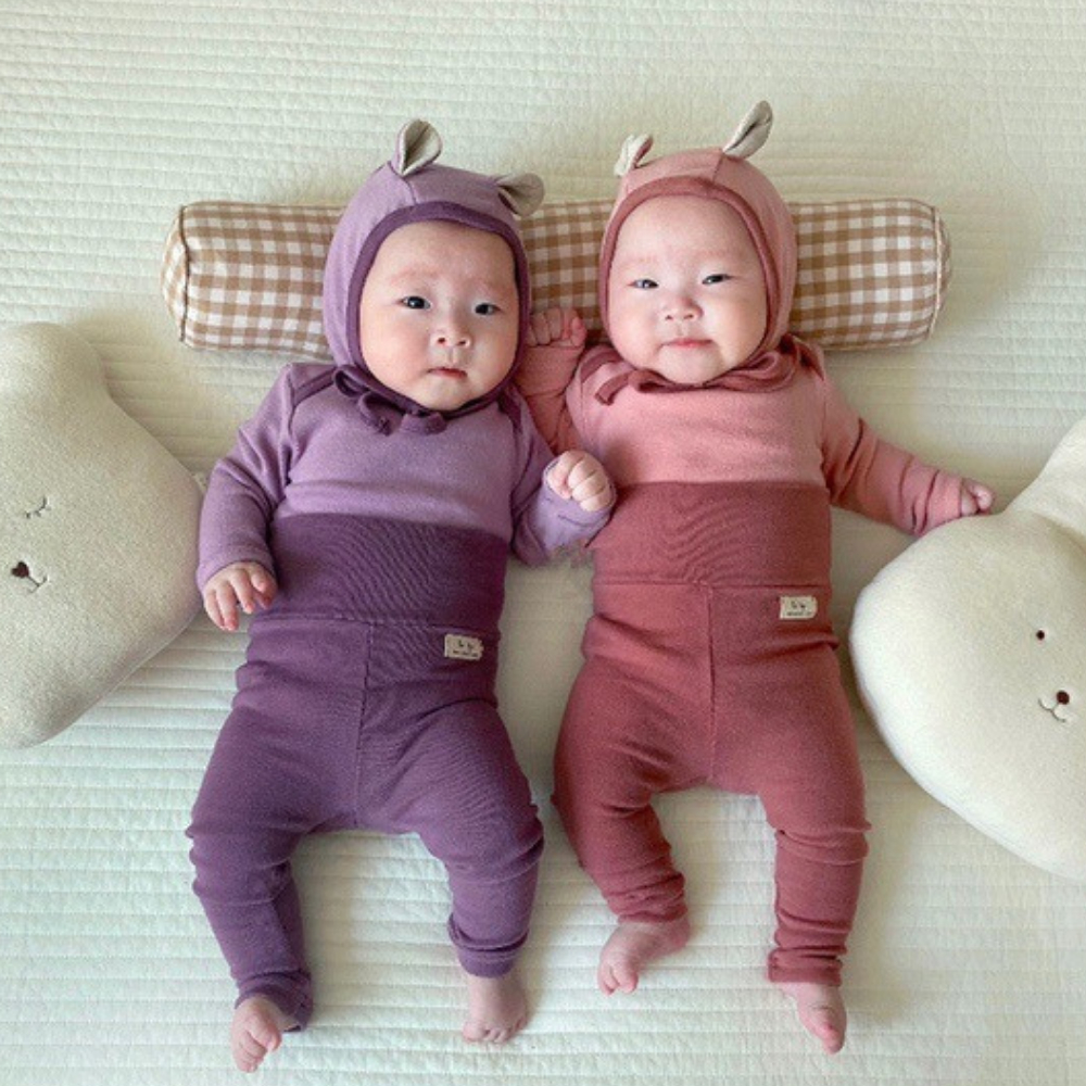 Bộ nỉ gấu cạp cao cho bé sơ sinh kèm mũ size từ 3-5kg BDK01