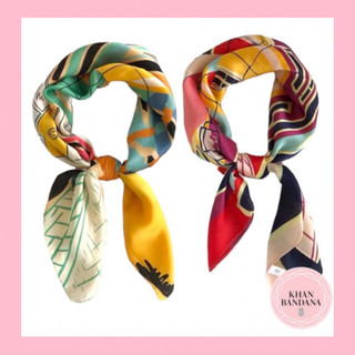 Khăn turban lụa vuông hoạ tiết tranh sơn dầu size 70*70cm - Khăn bandana làm áo